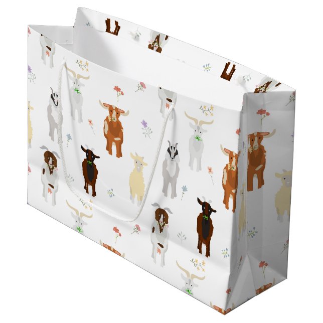 Sacola Para Presentes Grande Cute Goats Farm Animals (Frente inclinada)