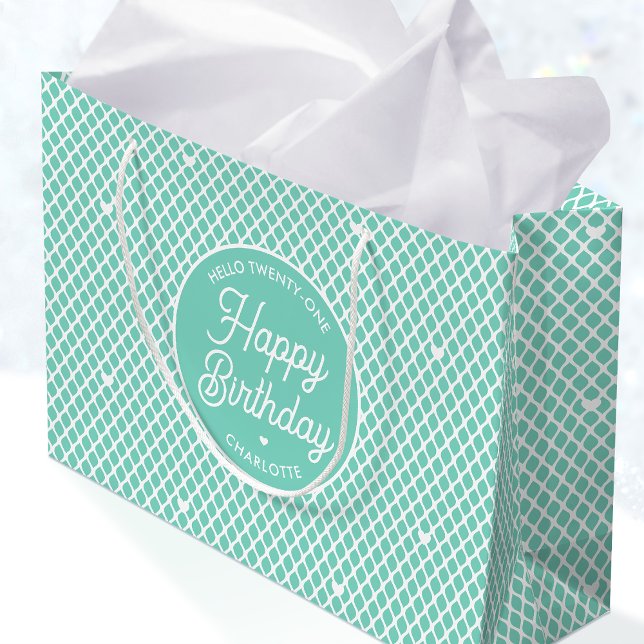 Sacola Para Presentes Grande Cute Happy Birthday Name Any Age Pretty Mint (Criador carregado)