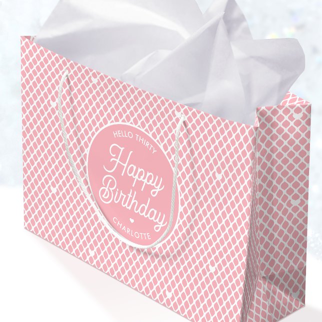 Sacola Para Presentes Grande Cute Happy Birthday Name Any Age Pretty Pink (Criador carregado)