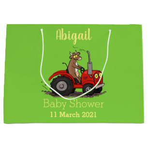 Sacola Para Presentes Grande Cute happy cow driving a red tractor cartoon