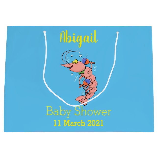 Sacola Para Presentes Grande Cute happy shrimp, prawn cartoon (Frente)