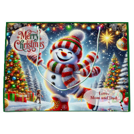 Sacola Para Presentes Grande Cute Ice Skating Snowman Christmas