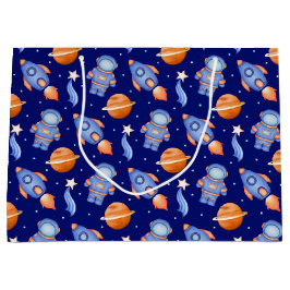 Sacola Para Presentes Grande Cute Kids Rocket Ships & Astronaut