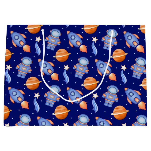 Sacola Para Presentes Grande Cute Kids Rocket Ships & Astronaut (Frente)