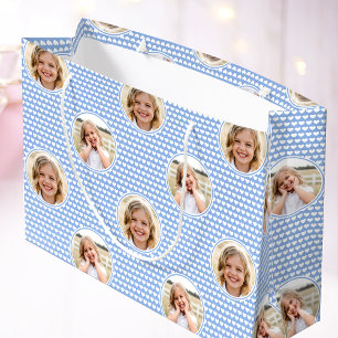Sacola Para Presentes Grande Cute Love Heart 2 Foto Bonita Cornflower Azul