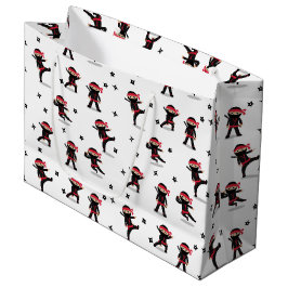 Sacola Para Presentes Grande Cute Ninja Warrior Kids Preto e Vermelho