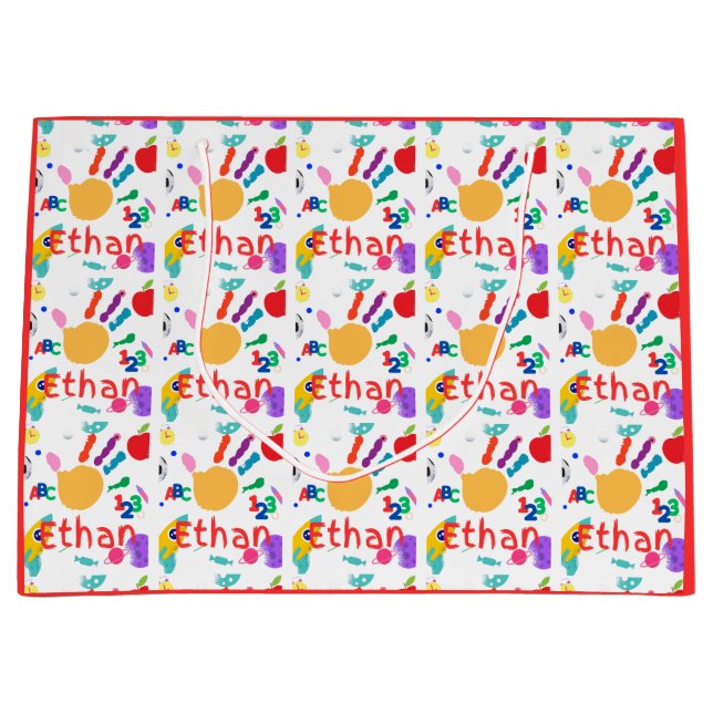 Sacola Para Presentes Grande Cute Personalizado ABC Mão Pintada 123 Criança (Frente)