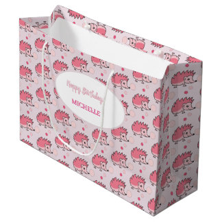 Sacola Para Presentes Grande Cute pink hedgehog Gift Bag