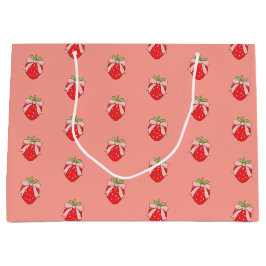 Sacola Para Presentes Grande Cute Pink Strawberry 