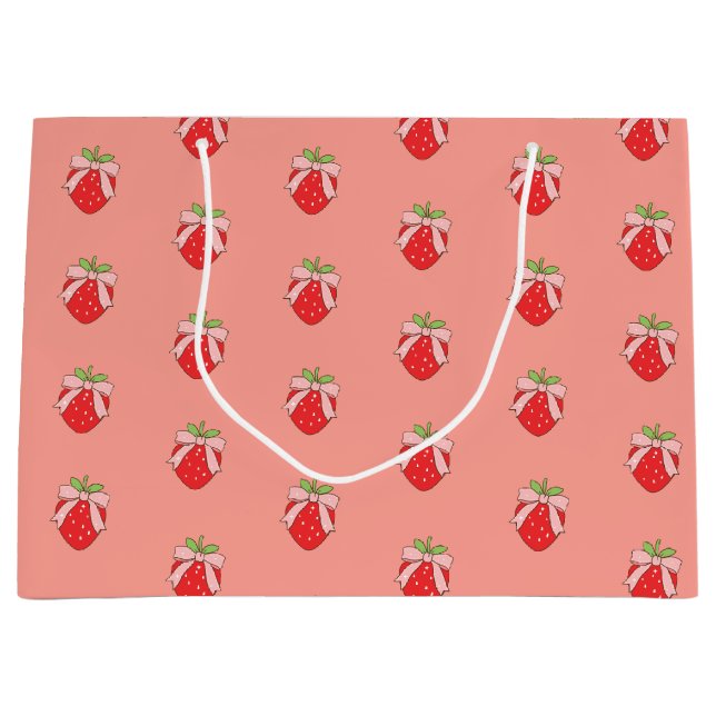 Sacola Para Presentes Grande Cute Pink Strawberry  (Frente)