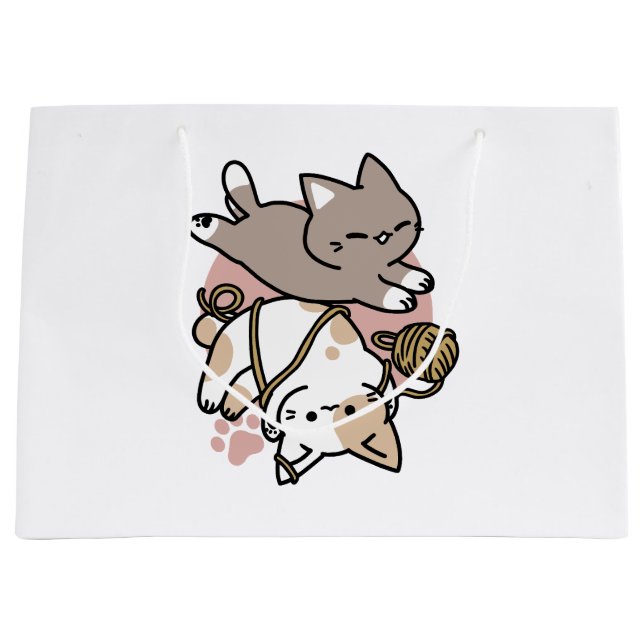Sacola Para Presentes Grande Cute Playful Cats Design – Fun Paws and Play Art (Frente)