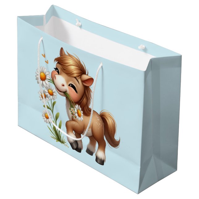 Sacola Para Presentes Grande Cute Pony Eating Daisies (Frente inclinada)