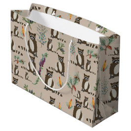 Sacola Para Presentes Grande Cute Raccoon em Pine Forest Pattern