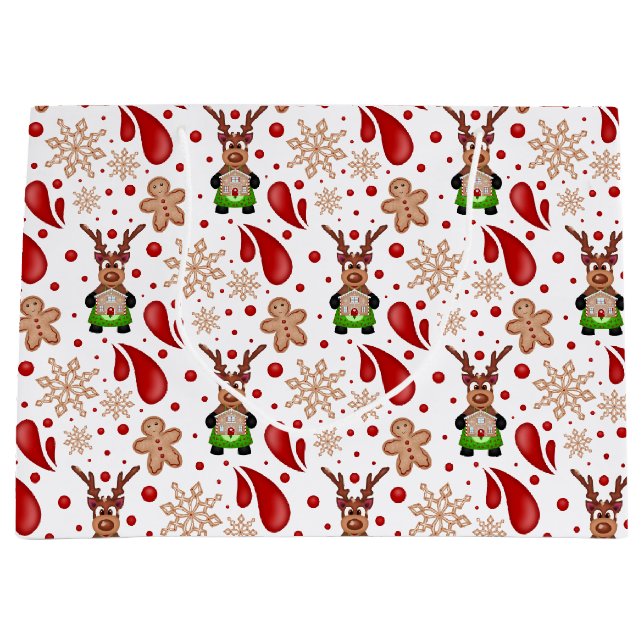 Sacola Para Presentes Grande Cute Red Kids Christmas Reindeer (Frente)