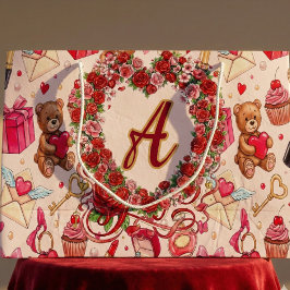 Sacola Para Presentes Grande Cute Romantic Red & Pink Watercolor Love Pattern