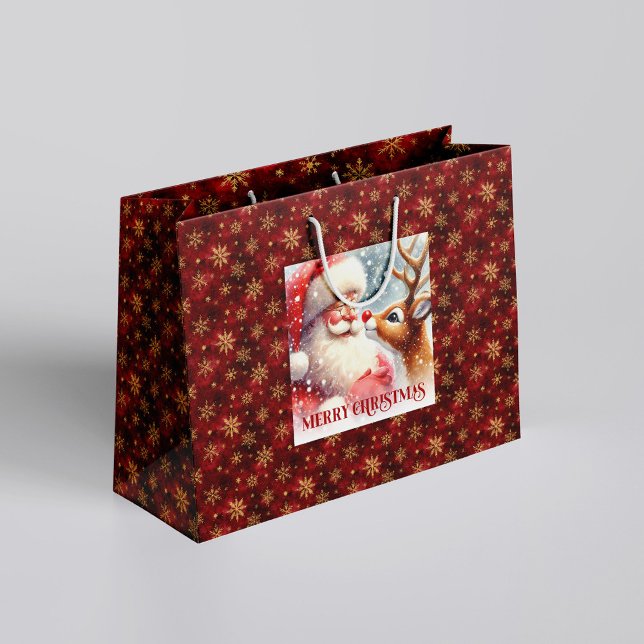 Sacola Para Presentes Grande Cute Rudolph and Santa Kids Christmas Gift Bag Fun (Cute Rudolph and Santa Kids Christmas Gift Bag Fun

)