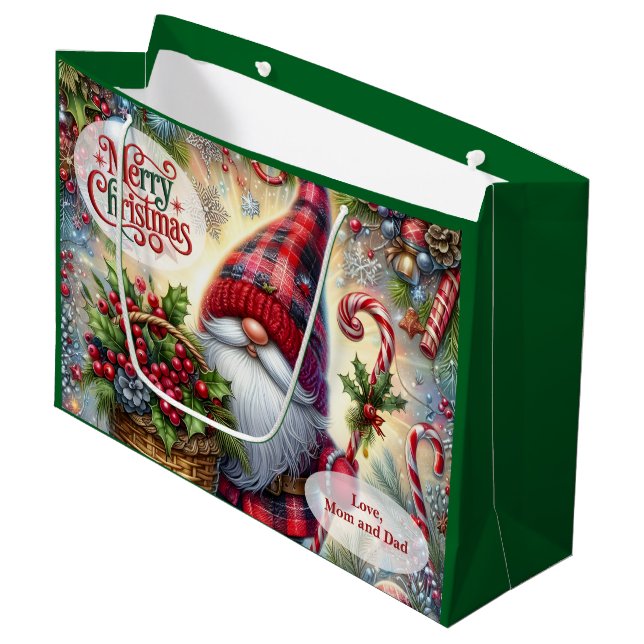 Sacola Para Presentes Grande Cute Santa Gnome Christmas (Frente inclinada)