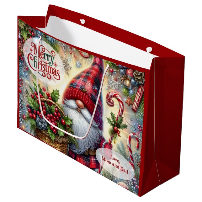 Sacola Para Presentes Grande Cute Santa Gnome Christmas (Frente inclinada)