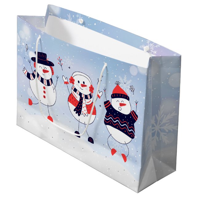 Sacola Para Presentes Grande Cute Snowmen (Frente inclinada)