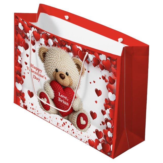 Sacola Para Presentes Grande Cute Valentine Teddy Bear (Frente inclinada)