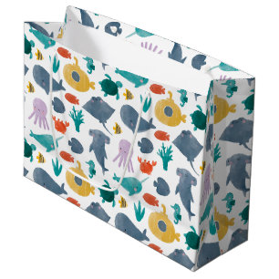 Sacola Para Presentes Grande Cute Watercolor Ocean Animals Pattern