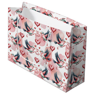 Sacola Para Presentes Grande Cute Wedding love birds tiled