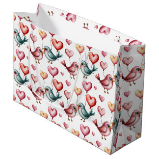 Sacola Para Presentes Grande Cute Wedding love birds tiled