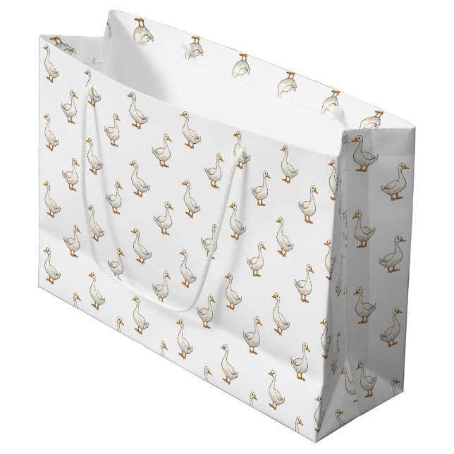 Sacola Para Presentes Grande Cute White Goose Pattern (Frente inclinada)