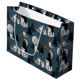 Sacola Para Presentes Grande Cute Wolf Pack Woodland Night Sky Moon