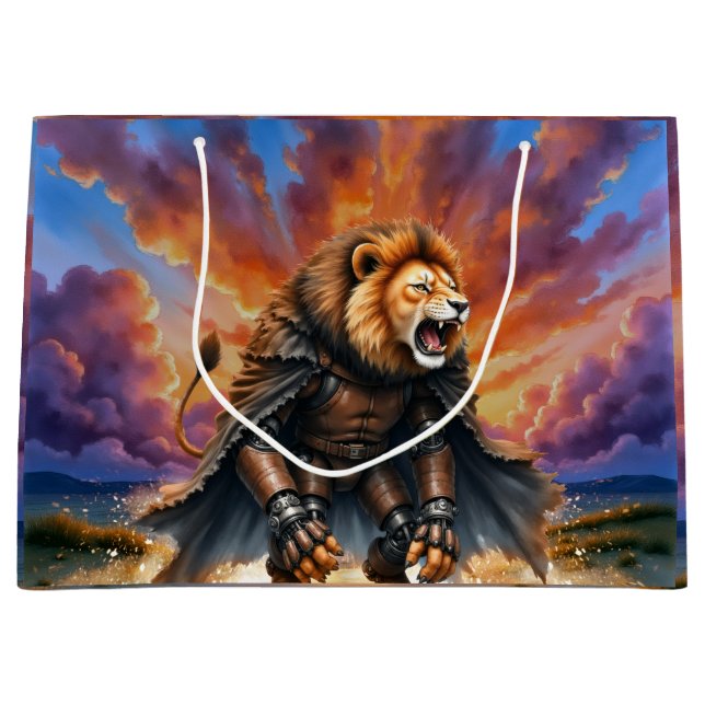 Sacola Para Presentes Grande Cyber Lion of the Wastelands  (Frente)
