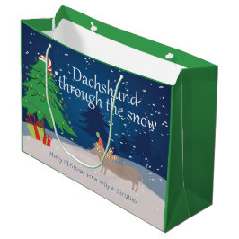 Sacola Para Presentes Grande Dachshund Através Do Natal Da Neve Personalizado