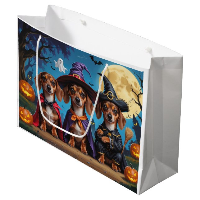 Sacola Para Presentes Grande Dachshund Dogs Pumpkin Halloween Engraçado (Frente inclinada)
