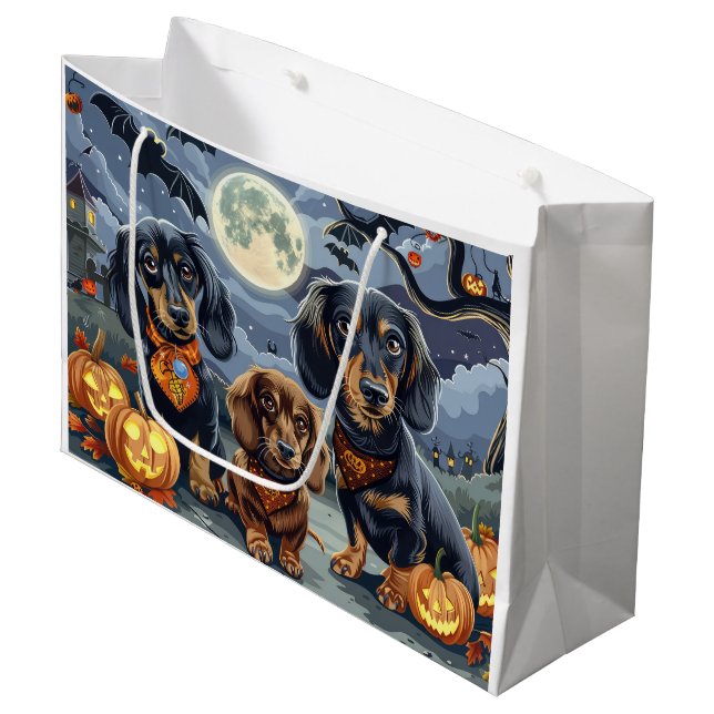 Sacola Para Presentes Grande Dachshund Halloween Spooky (Frente inclinada)