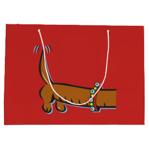 Sacola Para Presentes Grande Dachshund que veste os Antlers do papai noel para