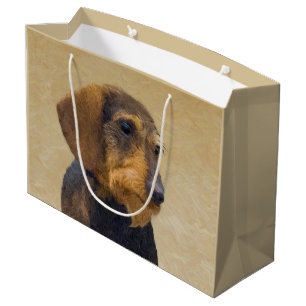 Sacola Para Presentes Grande Dachshund (Wirehaired): Pintura original de cães