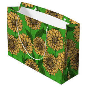 Sacola Para Presentes Grande Dahlias em amarelo e verde