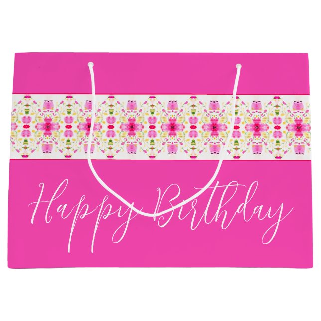 Sacola Para Presentes Grande Daîdae Rosa Floral (Frente)