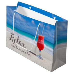 Sacola Para Presentes Grande Daiquiri de Morango Congelado na Praia de Areia Az