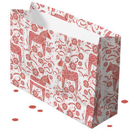 Sacola Para Presentes Grande Dala Horse Red e White Suecos