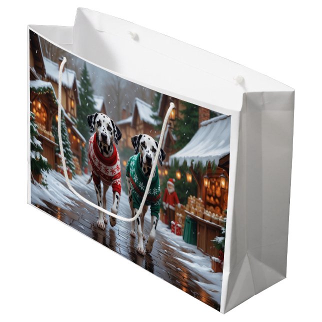 Sacola Para Presentes Grande Dalmatian Dogs Christmas Snow Holiday  (Frente inclinada)