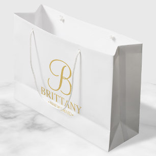 Sacola Para Presentes Grande Dama de honra branca e ouro personalizada elegante