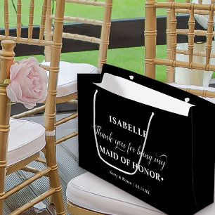Sacola Para Presentes Grande Dama de Honra Personalizada Preto Branco Obrigada