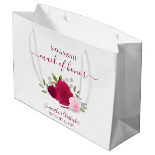 Sacola Para Presentes Grande Damas de Honra Casamento Rosas Boho Rosa e Magenta