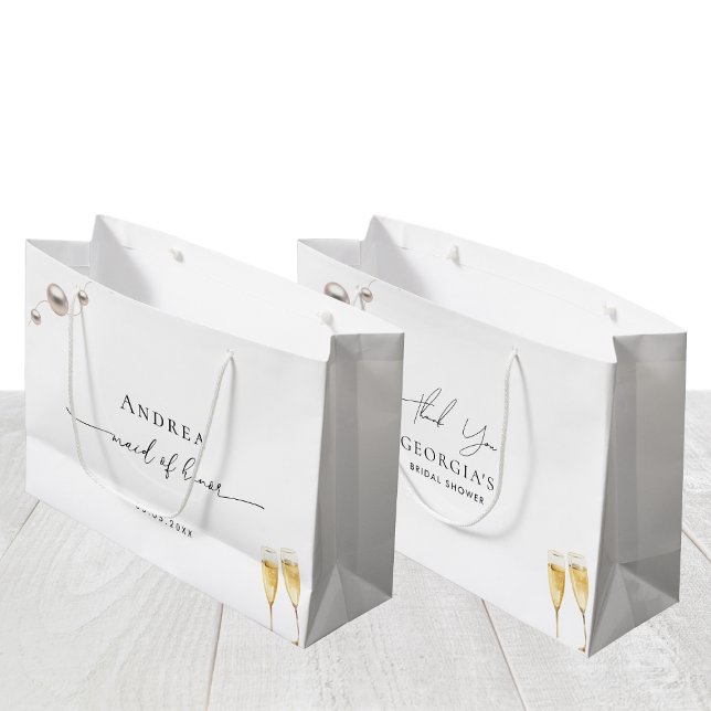 Sacola Para Presentes Grande Damas de Honra Pérolas e Prosecco Obrigada (Criador carregado)