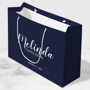 Sacola Para Presentes Grande Damas de honra personalizadas em azul marinho com