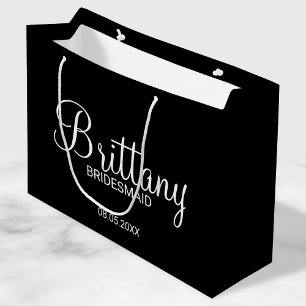 Sacola Para Presentes Grande Damas de Honra Personalizadas Pretas Modernas