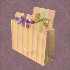 Sacola Para Presentes Grande Damasco Listrado Amarelo Dourado Vintage