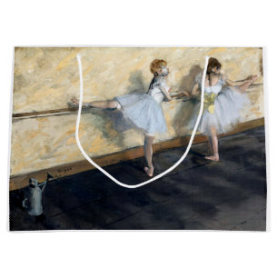 Sacola Para Presentes Grande Dançarinos Praticando no Barre, Edgar Degas