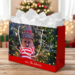 Sacola Para Presentes Grande Days Be Feliz Bright Rustic Snowman Nome Personali