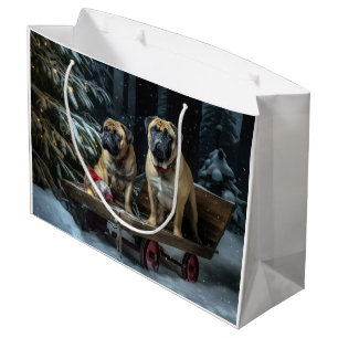 Sacola Para Presentes Grande Decado de Natal Bullmastiff Snowy Sleigh